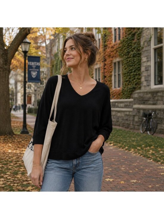 Banana Republic Sweaters - Banana Republic Luxespun 3/4 Dolman Sleeve Black Sweater Size M Academia Preppy